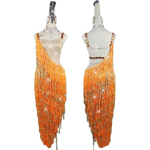 Shining Fringe Latin Dance Dress Women High-end Professional Tassel Dance Skirt Adult Ladies Sexy Leaking Back Dance Dresses