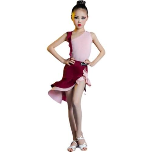 2021 New Summer Child Girls Latin Dance Dress Ballroom Professional Practice Costumes Salsa Rumba Competition Practice Dancewear