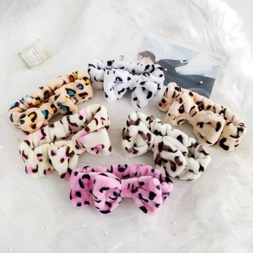 Plush Headband Hair Woman Leopard Print Makeup Headband Female Wide Elastic for Hair Hairbands Bathroom Hair Accessories Girl
