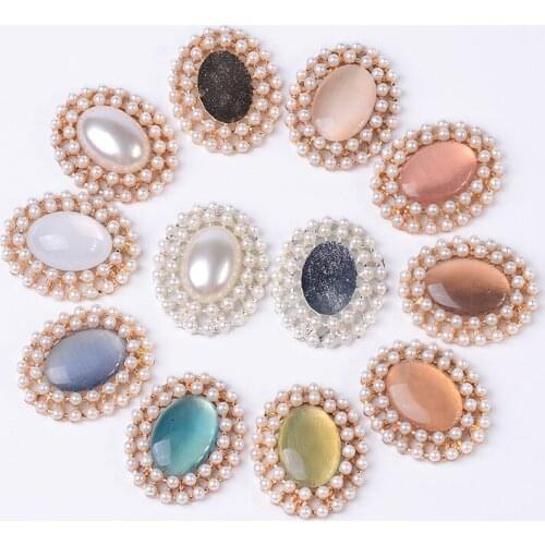 10 Pieces 24*30mm Oval Metal Buttons Ornament Pearls Apparel Accessories DIY Jewelry Findings