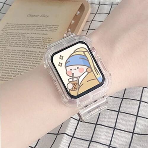 Transparent Glacier Strap+Case for Apple Watch SE 5 6 Band Series 44Mm 42MM on Bracelets Smart iWatch 4 3 21 40MM 38MM Watchband