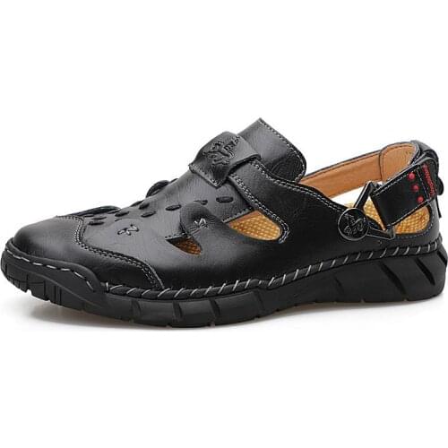 Genuine Leather Fashion Man Beach Sandals Summer Gladiator Men Outdoor Sandals Roman Handmade Men Casual Shoes Large Size 38-50