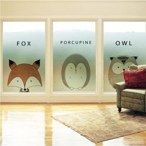 Static No Glue Privacy Glass Window Film Stained Cartoon owlCustom made Overlarge For Sliding Door Bathroom YYKT2031
