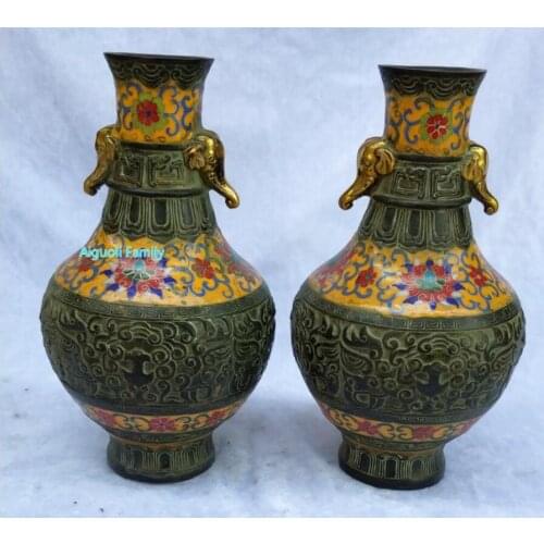 Just collected and arrived!! Only 1 Pair!! Art Collectible Chinese Old Cloisonne Bronze Carved Vase /Chinese Ancient Palace Vase