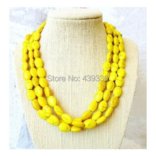 Yellow Layered Stone Necklace, Statement Chunky Jewelry Necklace For Women