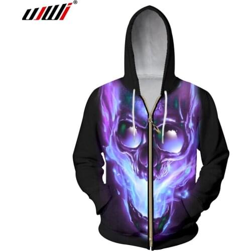 UJWI Mens 3d Smoking Skull Printed Zipper Hoodie Man Spring Winter Hooded Jacket Zip Up Hoody Coats Casual Sweatshirt Tops 6XL