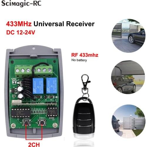 2CH 433.92mhz Universal Garage Remote Receiver 2CH RF Receiver Remote Control Switch 12V 24V DC Controller 433MHz Transmitter