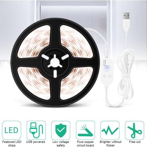 5V Motion Sensor LED Light Strip Dimmable Hand Wave Activated Waterproof Light Strip for Closet Cabinet Stairs