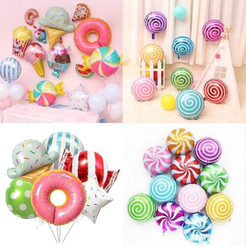 Pink Donut Candy Ice Cream Foil Balloons Happy Birthday Baby Shower Decoration Balloons Lollipop Globos Sweet Boy Girl Kids Toys