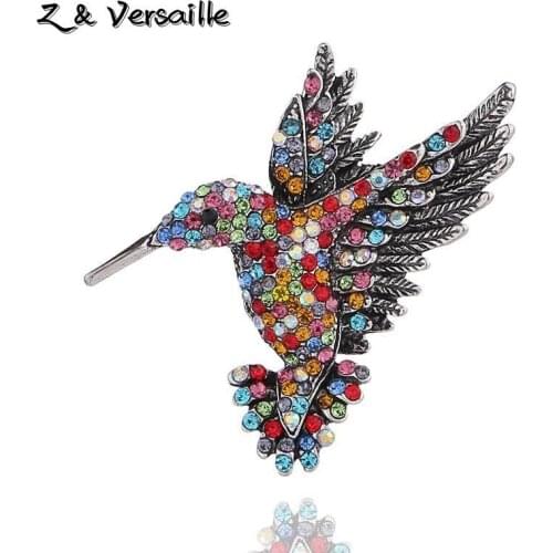 Z & Versaille Rhinestone Colorful Hummingbird Brooch Women Animal Brooches Korea Fashion Accessories