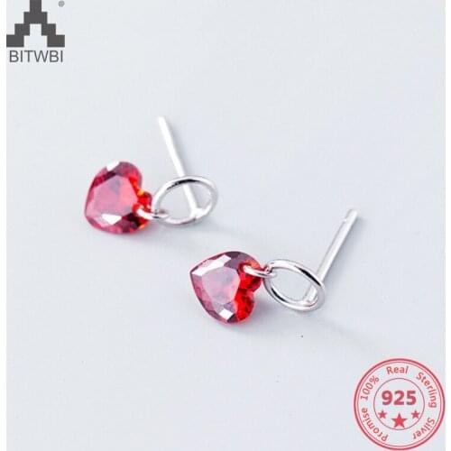 S925 Silver Earrings Female Fashion Red Love Earrings Temperament Personality Short Ear Jewelry Female