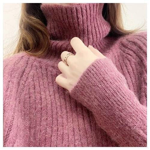 Women 2021 Autumn Winter Fashion Solid Color Pullover Tops Female Long Sleeve Knit Tops Ladies New Turtleneck Loose Tops D643