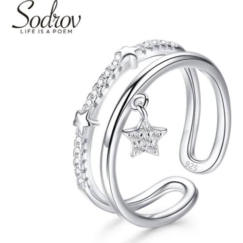 SODROV Star Ring 925 Sterling Silver Open Engagement Jewelry for women R047