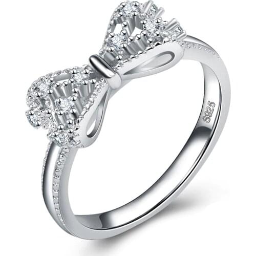 Bow Knot AAA Cubic Zirconia Anniversary Wedding Ring For Women solid 925 sterling silver Jewelry For Girl Party Friend Gift