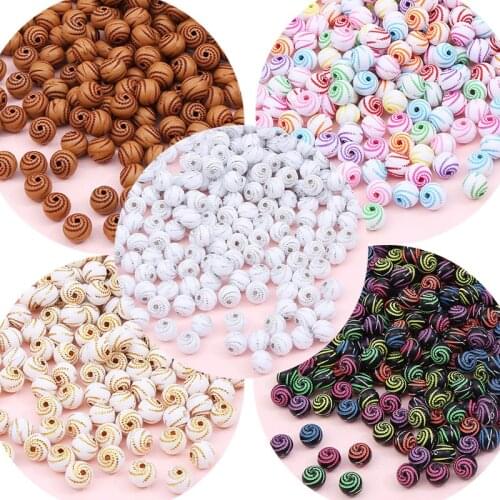 100pcs/bag 8mm Acrylic Round Beads Colorful Spiral Loose Spacer Beads For Jewelry Making Handmade DIY Accessories