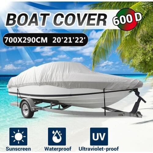 600D Waterproof Boat Cover 20-22ft Anti UV Dustproof Fishing Ski Runboat Heavy Duty V-Hull Marine Cover Oxford Cloth Protector