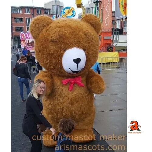 2m / 2.6m /3m Long Plush Hair Brown Bear Blow up Suit Giant Inflatable Costume Carnival Fancy Dress Adult Full Body Fur Suit