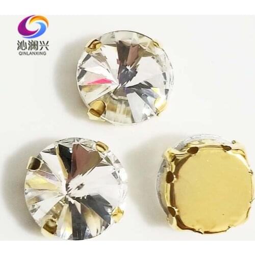 8mm/10mm/12mm/14mm White round shape golden bottom AAA Glass Crystal sew on claw rhinestones,Diy Clothing accessories SWRG01