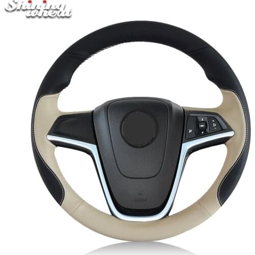 BANNIS Hand-stitched Beige Black Leather Car Steering Wheel Cover for Buick Excelle XT GT Encore Opel Mokka