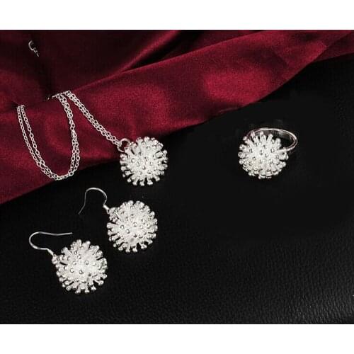 Free shipping fashion 925 silver fireworks necklace earrings ring 3 sets of explosion models jewelry wholesale