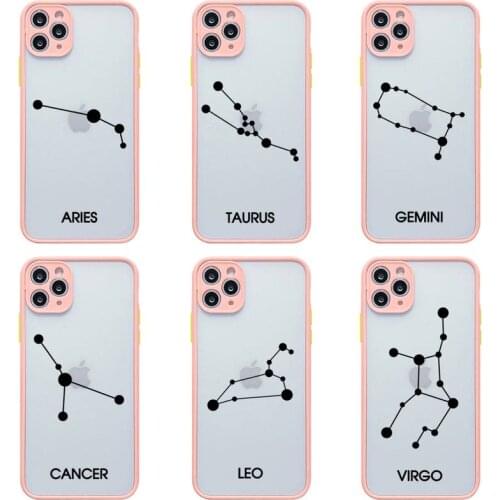 Twelve constellations Phone Case For iphone 12 11 Pro Max Mini XS 8 7 Plus X SE 2020 XR Light pink Matte Transparent Cover