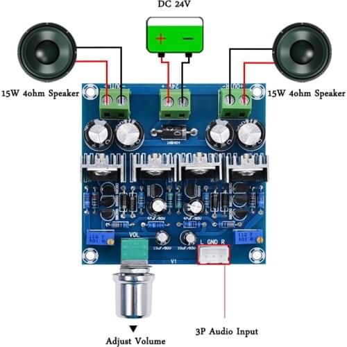DC 24V 2A XH-A851 TIP41C TIP42C 15WX2 2 Channel Class Stereo Power Amplifier Board Class D 15W+15W Audio Conveter Amplify Audio