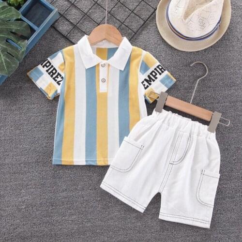 2021 Summer Baby Boy Clothes Set Short Sleeve Striped Shirt Tops Shorts Pant 2PCS For 1 2 3 4 Years Casual Children Clothes