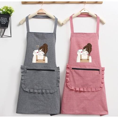 Pure cotton apron zipper pocket sleeveless home kitchen cooking fashion Korean version smock customization