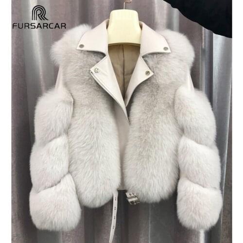 FURSARCAR Real Fox Fur Genuine Sheepskin Leather Jackets Women Luxury Natural Fox Fur Coat Fashion Winter Warm Street Outwear