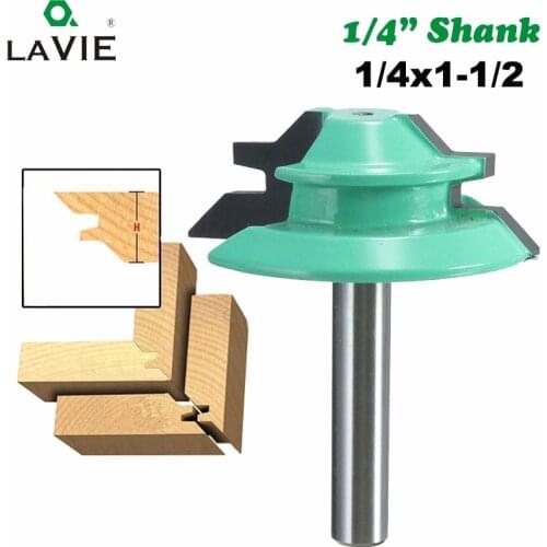 LA VIE 1/4 Shank 1Pc 45 Degree Lock Miter Router Bit Tenon Milling Cutter Woodworking Tool For Wood Machine Tools MC01007