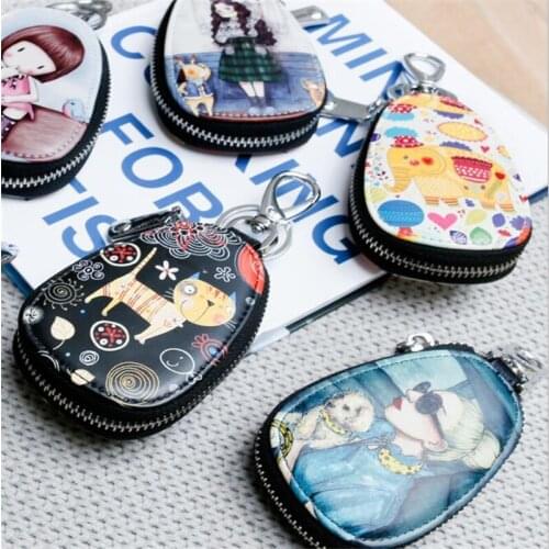 Fashion Key Bag Cartoon Ladies Girl Students Leather Key Wallets Key Case For Car Key Chains Cover New Lovely Zipper Key Holder