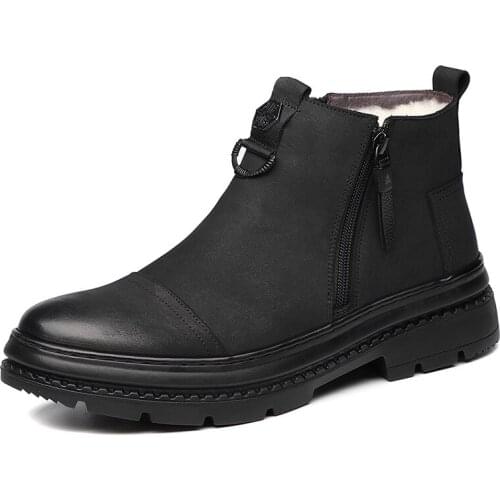 A64 Calfskin Winter New Mens Cotton Shoes with Martin Upper Wool Warm Ankle Boots Chelsea Fashion Shoes Men Boots Boots Black