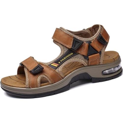 Brand Summer Mens Sandals Genuine Leather Men Slippers Gladiator Men Beach Sandals Soft Comfortable Outdoors Wading Shoes 38-47