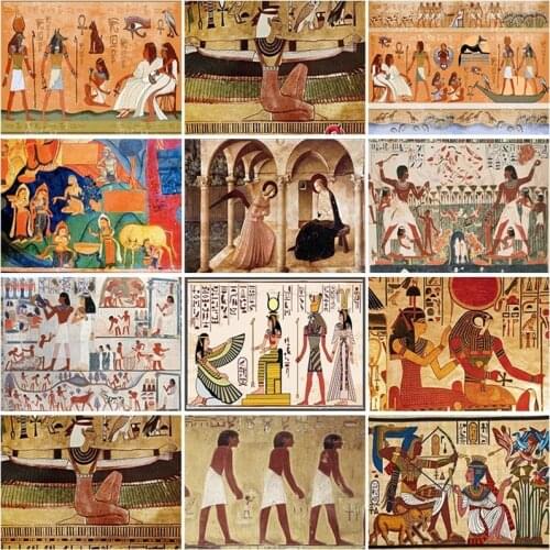Egyptian Mural Paint By Numbers Set Oil Painting For Adults DIY Kits Canvas Frame Picture Drawing Coloring By Numbers Decor
