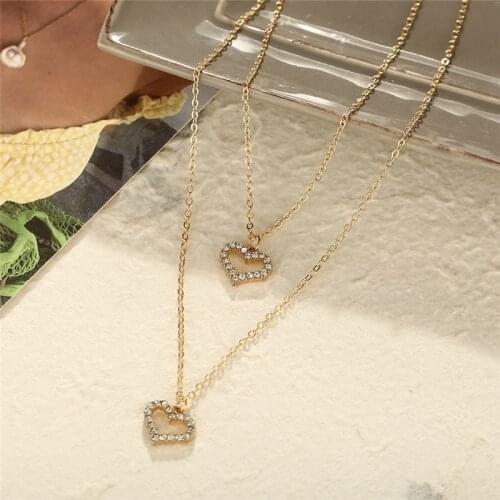 52414 new simple temperament Necklace womens gold diamond love double necklaces