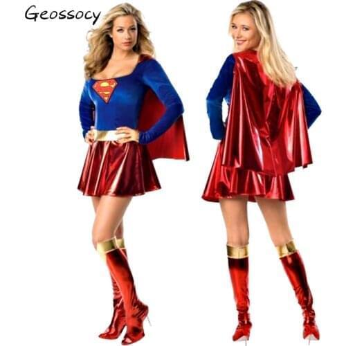 New sexy adult costume super girl costume super hero woman cosplay female costume with boot girls cosplay fancy dress party