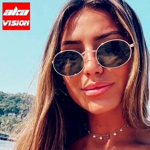 AKA VISION Oval Sunglasses Women 2021 Brand Designer Glasses For Women/Men Retro Metal Eyewear Women Luxury Round Oculos De Sol