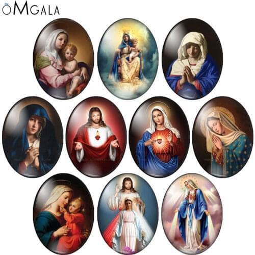 Our Lady Virgin Mary And Jesus 10pcs 13x18mm/18x25mm/30x40mm Oval photo glass cabochon demo flat back Making findings