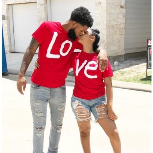 His and Hers Couple Matching T-shirts Top Casual Red LOVE Printed Cute Couples Shirts Lovers' Shirt ValentineS Day Tshirts