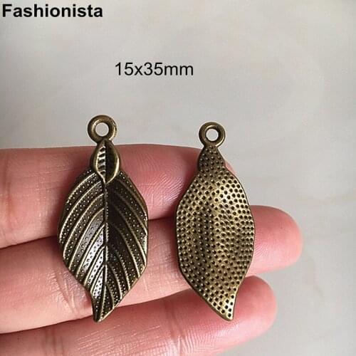 50 pcs - Antique Bronze Leaf Pendant For Jewelry Making 15x35mm Zinc Alloy Metal Vintage Leaves Charms -T
