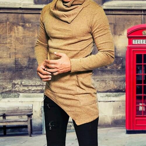 Casual Men Sweaters High-Necked Irregular Top Solid Color Long Sleeve Pullover Male Fashion Warm Sweater 2021 New Streetwear