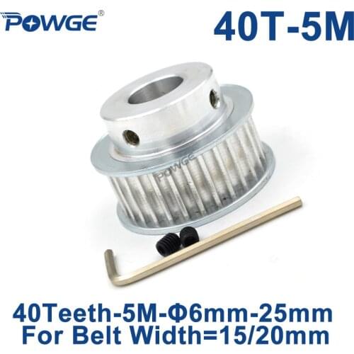 POWGE 40 Teeth HTD5M Synchronous Pulley Bore 8/10/12/14/15/16/17/18/19/20/22/25mm for Width 15/20mm 5M Timing Belt 40Teeth 40T