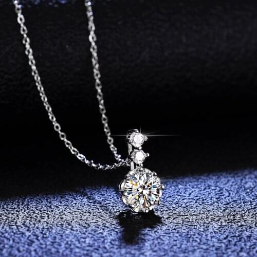 Silver 925 Original Round Brilliant Cut Diamond Test Past 1 Carat D Color Moissanite Wedding Pendant Necklace Gemstone Jewelry
