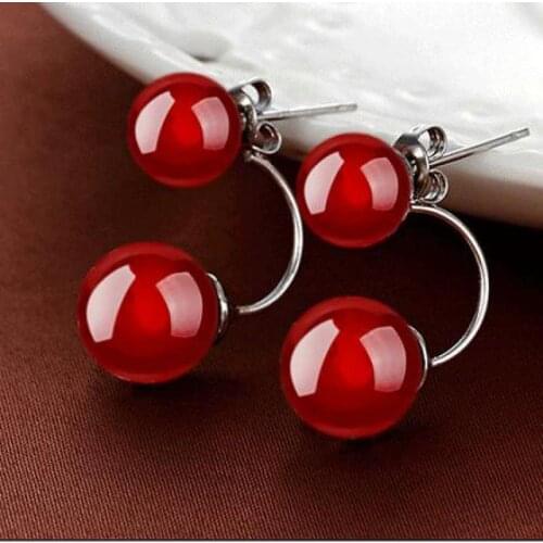 Korean Fashion Personality Explosion Models Red Crystal Natural Red Silver Earrings Elegant Jewelry Factory Wholesale Wome
