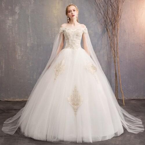 Vestido De Noiva 2020 New Champagne Lace Embroidery Wedding Dress Sexy Off The Shoulder Wedding Gown With Cape Robe De Mariee