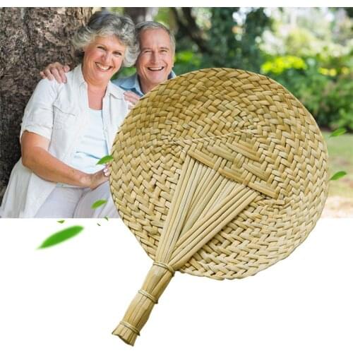 Hand Made Fan Vintage Hand-woven Fan Straw Creative Round Fan Home Decoration Summer Cool Air Fan Woven Fan Cooling Fan Wall Dec