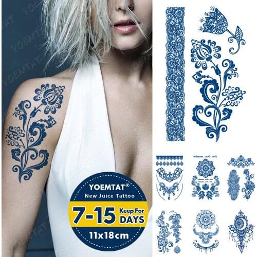 Juice Lasting Waterproof Temporary Tattoo Sticker Mandala Henna Tribal Totem Flash Tattoos Female Flower Ink Body Art Fake Tatto