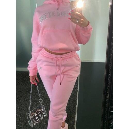 Womens High Waist Two Piece Set Winter Velvet Hoodies 2021 Autumn Jogging Sport Loose Thick Sweatpants y2k Tracksuit Femme