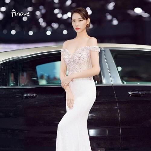 Finove Sexy Mermaid Evening Dresses Long 2020 Sweetheart Off The Shoulder Luxury Beaded Floor Length Party Dress Gowns For Women
