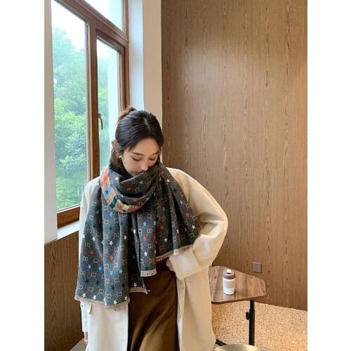 Winter luxury brand design women cashmere scarf soft double-sided jacquard print warm scarf shawl